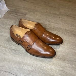 Brown Leather Double Buckle Monk Dress Shoes